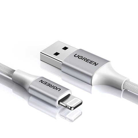 Kabel przewód w oplocie USB-A - iPhone Lightning MFi 2m - srebrny