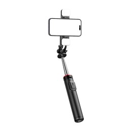 Selfie stick teleskopowy z pilotem + 2x lampka LED stojak tripod na telefon 1.3m - czarny