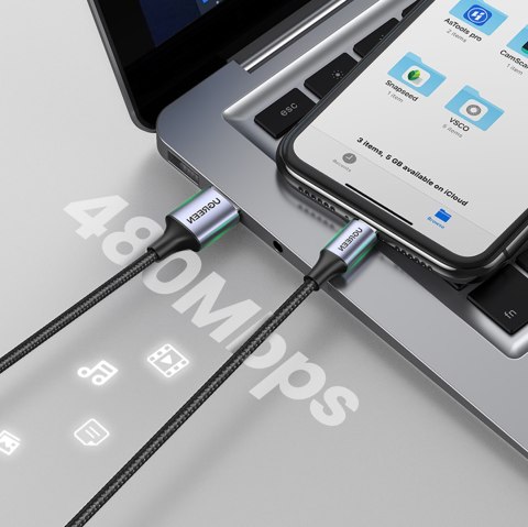 Kabel przewód w oplocie USB-A - iPhone Lightning MFi 1.5m - czarny