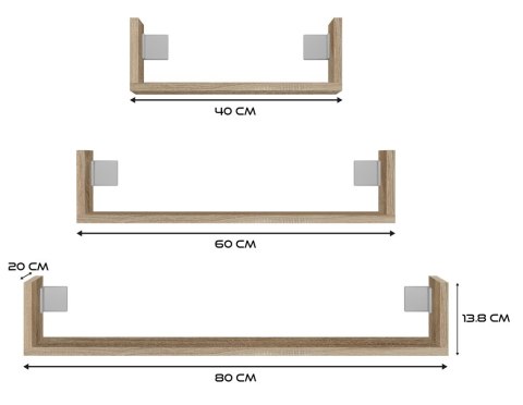 Regał Ścienny Wiszący MOBI 3P DĄB SONOMA