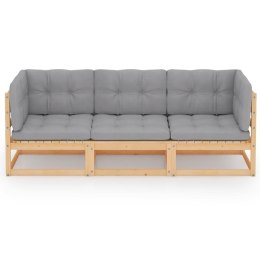 3-osobowa sofa ogrodowa z poduszkami, lite drewno sosnowe