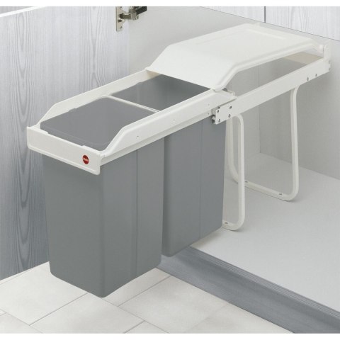 Kosz na śmieci Hailo Multi-Box duo L Biały Szary Krem Stal Plastikowy 2 szuflady 14 L Do wbudowania (2 Sztuk)