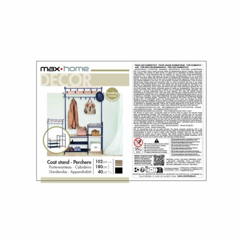 Wieszak na płaszcze z półką Max Home Stal Melamina Płyta Minimalistyczny 102 x 180 x 40 cm