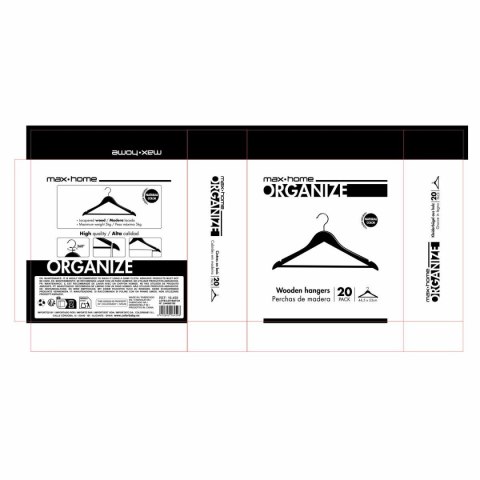 Zestaw Wieszaków Max Home Naturalny Drewno Stal 44,5 x 23 x 1 cm 20 Części (4 Sztuk)
