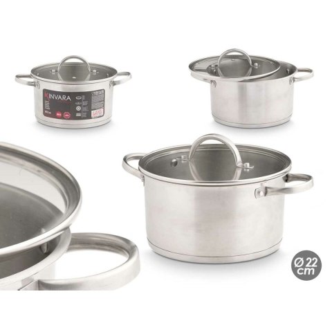 Garnek ze Szklaną Pokrywką Kinvara Srebrzysty 3,8 L 29 x 12 x 22 cm 29 x 16 x 22 cm Indukcja (6 Sztuk)