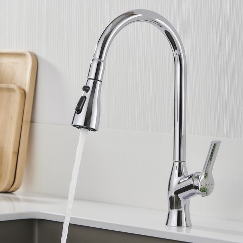 Kran jednouchwytowy Fontastock Chromu Stal nierdzewna Mosiądz Ceramiczna Stop cynku Kształt C Wysoki