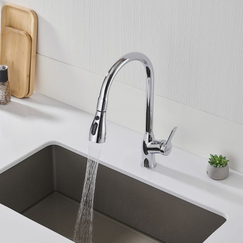 Kran jednouchwytowy Fontastock Chromu Stal nierdzewna Mosiądz Ceramiczna Stop cynku Kształt C Wysoki