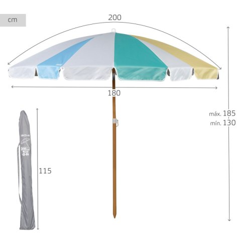 Parasol plażowy Aktive Ø 200 cm 20 x 185 x 20 cm (6 Sztuk)