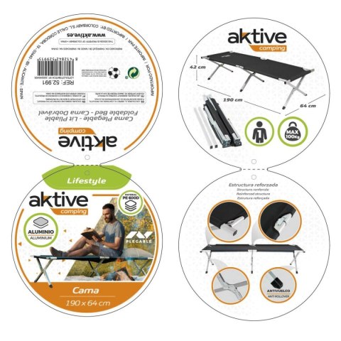 Łóżko kempingowe Aktive Czarny 190 x 42 x 64 cm Składany (2 Sztuk)