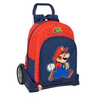 Torba szkolna z kółkami Super Mario Trick Czerwony Ciemnoniebieski 32 x 42 x 15 cm