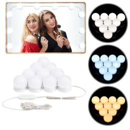 LED oświetlenie do lustra USB, 10 kulek, regulacja światła