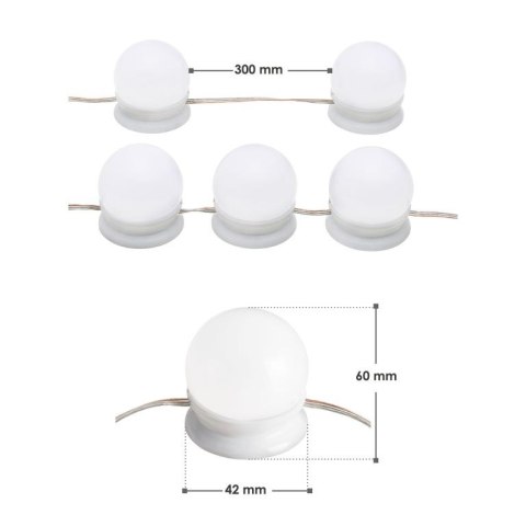 LED oświetlenie do lustra USB, 10 kulek, regulacja światła