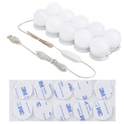 LED oświetlenie do lustra USB, 10 kulek, regulacja światła