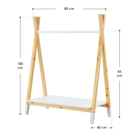 Stojak Heidy na ubrania dziecięce, drewno, półka, biały/nat.