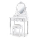 Toaletka kosmetyczna Julia z lustrem i taboretem, biała MDF