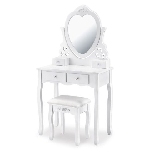 Toaletka kosmetyczna Julia z lustrem i taboretem, biała MDF