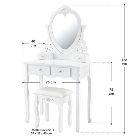 Toaletka kosmetyczna Julia z lustrem i taboretem, biała MDF