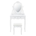 Toaletka kosmetyczna Julia z lustrem i taboretem, biała MDF