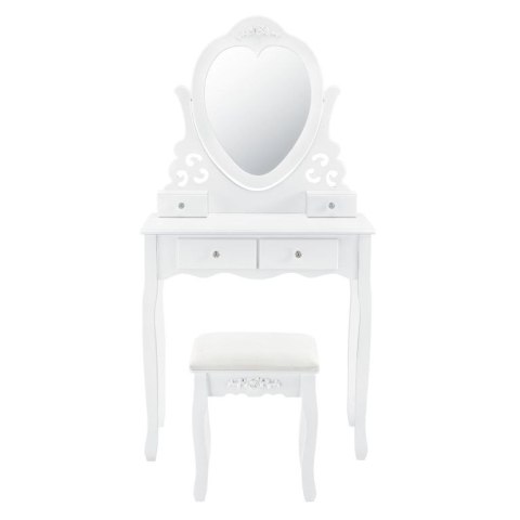 Toaletka kosmetyczna Julia z lustrem i taboretem, biała MDF