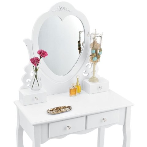 Toaletka kosmetyczna Julia z lustrem i taboretem, biała MDF