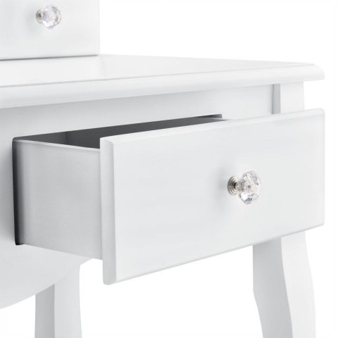 Toaletka kosmetyczna Julia z lustrem i taboretem, biała MDF