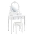 Toaletka kosmetyczna Julia z lustrem i taboretem, biała MDF