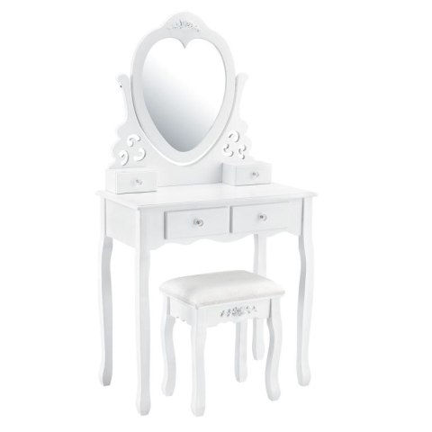 Toaletka kosmetyczna Julia z lustrem i taboretem, biała MDF