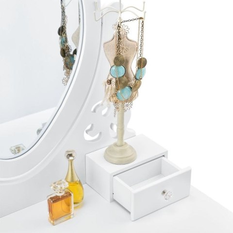 Toaletka kosmetyczna Julia z lustrem i taboretem, biała MDF