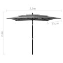 3-poziomowy parasol na aluminiowym słupku, antracyt, 2,5x2,5 m