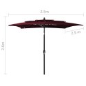 3-poziomowy parasol na aluminiowym słupku, bordowy, 2,5x2,5 m