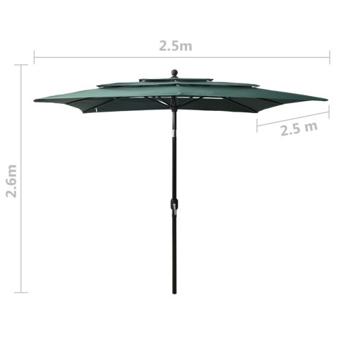 3-poziomowy parasol na aluminiowym słupku, zielony, 2,5x2,5 m