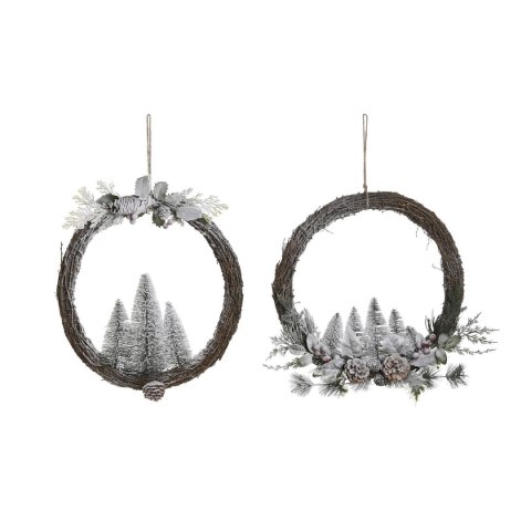 Bożonarodzeniowa korona DKD Home Decor Naturalny wiklinowy Ananas Śnieżny 46 x 7 x 46 cm (2 Sztuk)