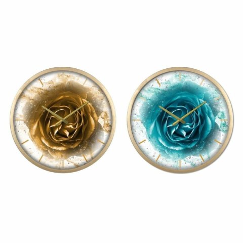 Zegar Ścienny DKD Home Decor Szkło Złoty Turkusowy Żelazo Nowoczesny (2 Sztuk) (40 x 6 x 40 cm)