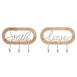 Wieszak ścienny Home ESPRIT Złoty Naturalny Metal Rattan 40 x 6,4 x 28,6 cm (2 Sztuk)