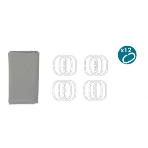 Zasłona prysznicowa Berilo Szary Polietylen EVA 180 x 180 cm (12 Sztuk)