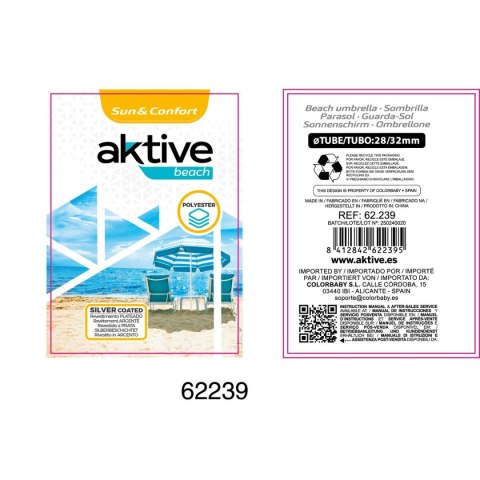 Parasol Aktive Niebieski 220 x 207,5 x 220 cm (6 Sztuk)