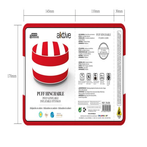 Pufa dmuchana Aktive W paski Kolonialny 53 x 23 x 53 cm (4 Sztuk)