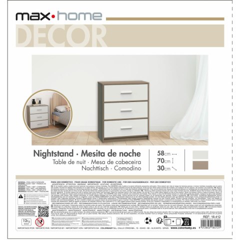 Stolik Nocny Max Home Biały Szary 58 x 70 x 30 cm