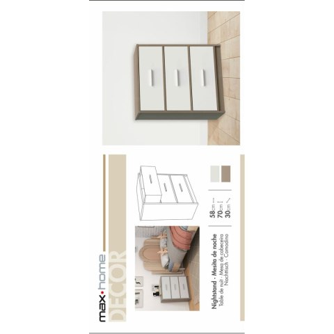Stolik Nocny Max Home Biały Szary 58 x 70 x 30 cm