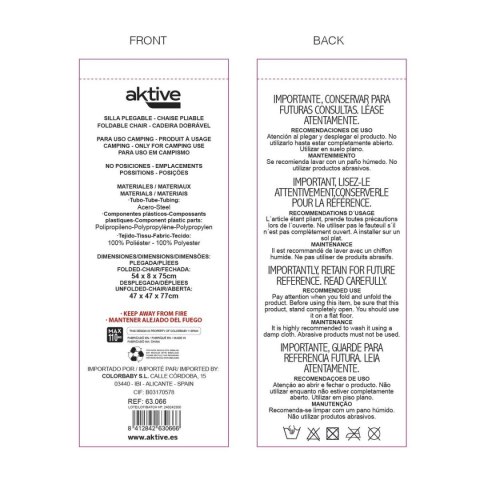 Składane Krzesło Kempngowe Aktive (2 Sztuk)