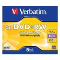 DVD+RW Verbatim 4,7 GB 4x 5 Części (20 Sztuk)