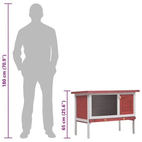 Klatka dla królika, 1 poziom, czerwona, drewniana