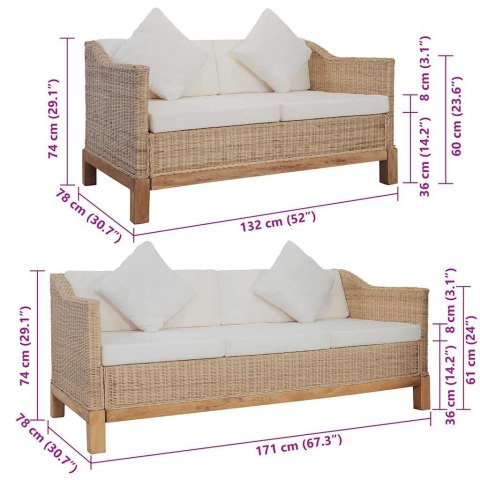 2-częściowy zestaw wypoczynkowy z poduszkami, naturalny rattan
