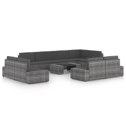 10-cz. ogrodowy zestaw wypoczynkowy, poduszki, szary rattan PE