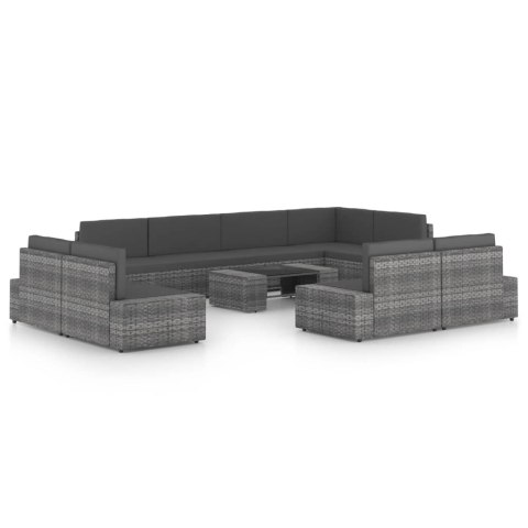 10-cz. ogrodowy zestaw wypoczynkowy, poduszki, szary rattan PE