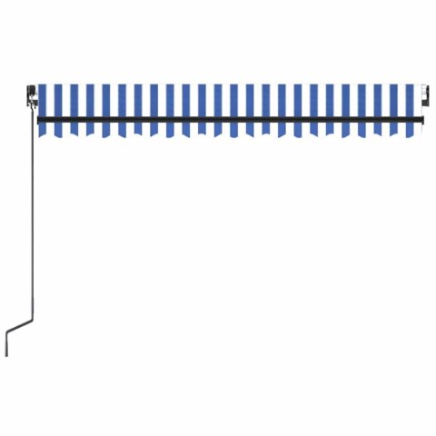 Ręcznie zwijana markiza z LED, 450 x 300 cm, niebiesko-biała