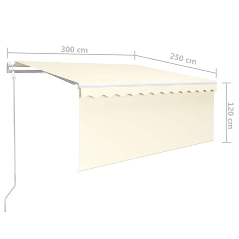 Automatycznie zwijana markiza z zasłoną, 3x2,5 m, kremowa