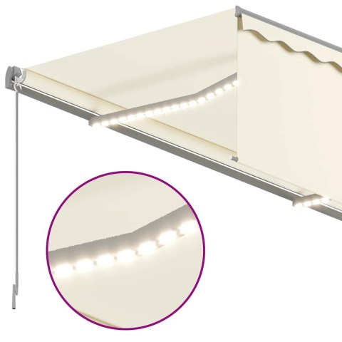Ręcznie zwijana markiza z zasłoną i LED, 3x2,5 m, kremowa