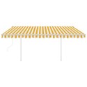Automatycznie zwijana markiza z słupkami, 4x3,5 m, żółto-biała