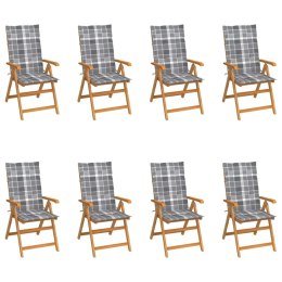 Rozkładane krzesła ogrodowe z poduszkami, 8 szt., drewno tekowe